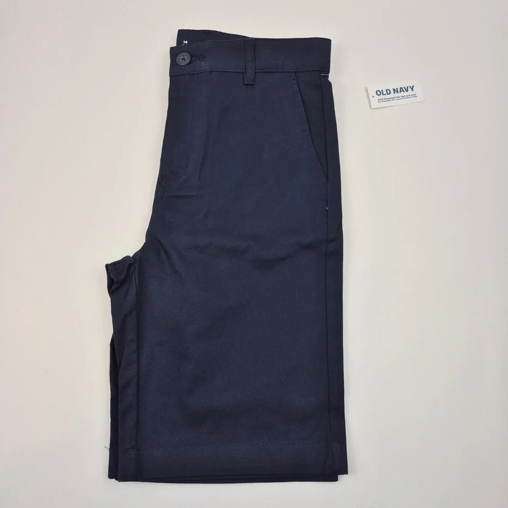 Old Navy Slim Uniform Shorts Adjustable Waist Navy Blue Twill Kids Size‎ 14 NWT